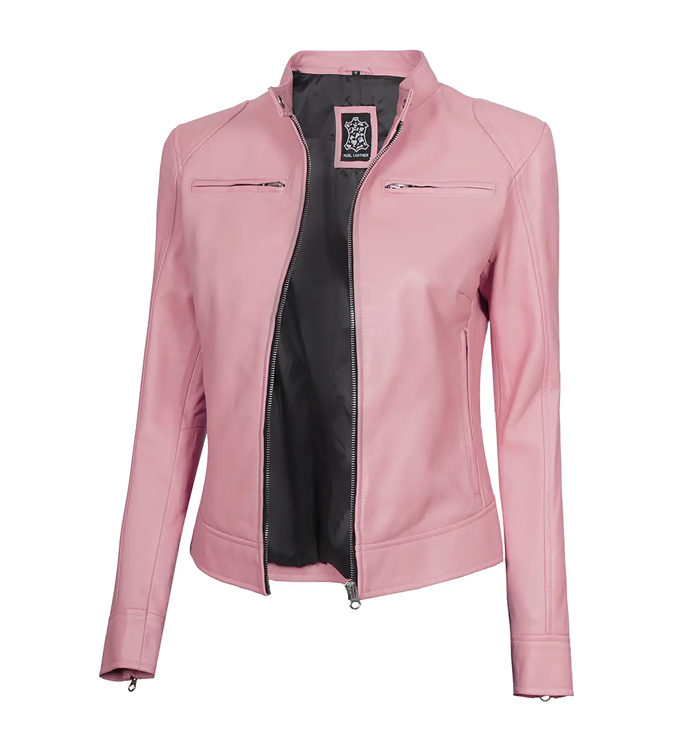 Glamour Pink Biker Leather Jacket for Women