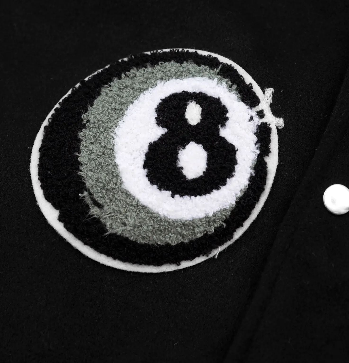 Famous Black Leather Fusionism 8 Ball Varsity Jacket