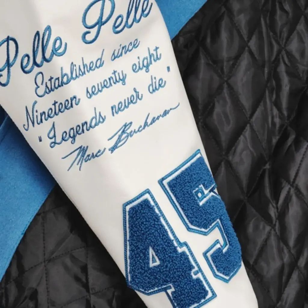 Pelle Pelle World Famous Blue Wool & White Leather Varsity Jacket