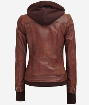 Tralee Dark Brown Bomber Leather Jacket With Removable Hood