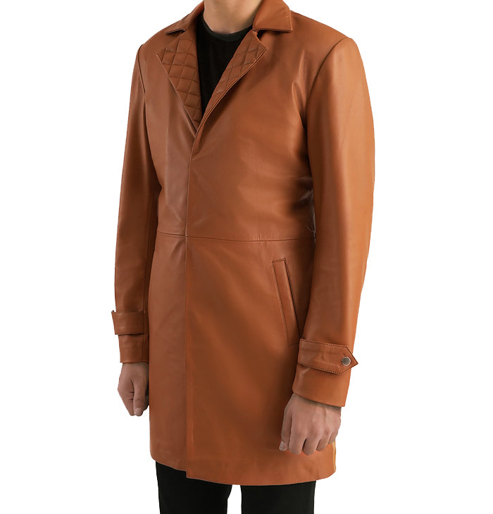 Alistair Men’s Tan Brown Leather Car Coat