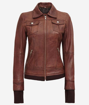 Tralee Dark Brown Bomber Leather Jacket With Removable Hood