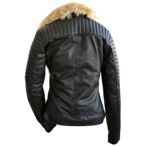 Marlowe Women's Black Leather Jacket with Fur Trim