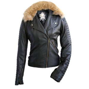 Marlowe Women's Black Leather Jacket with Fur Trim