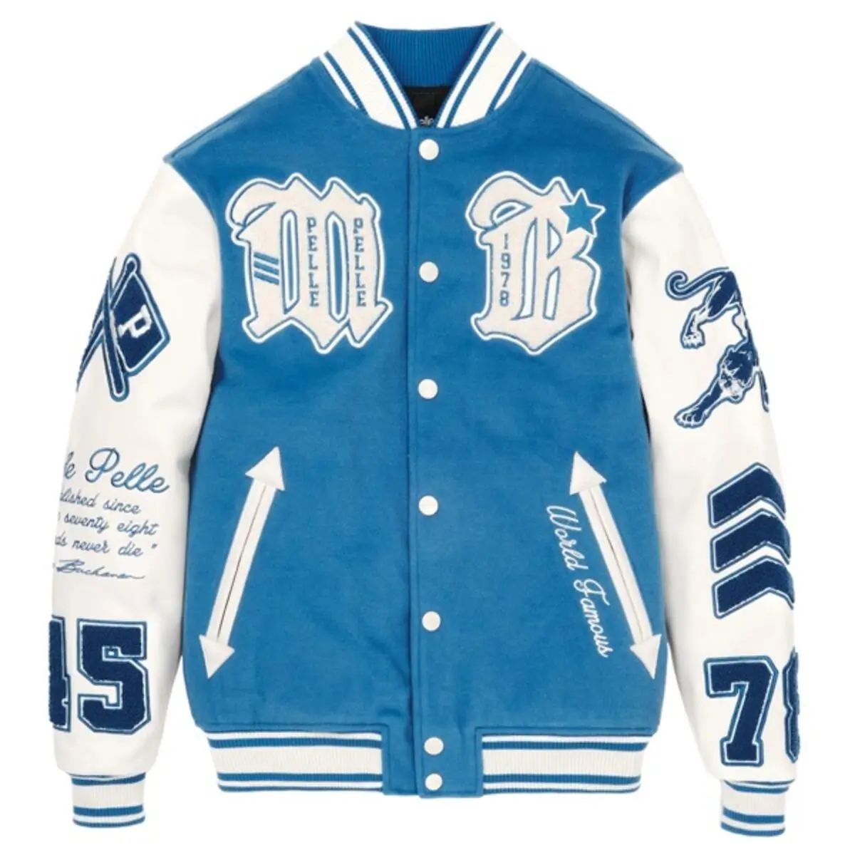 Pelle Pelle World Famous Blue Wool & White Leather Varsity Jacket