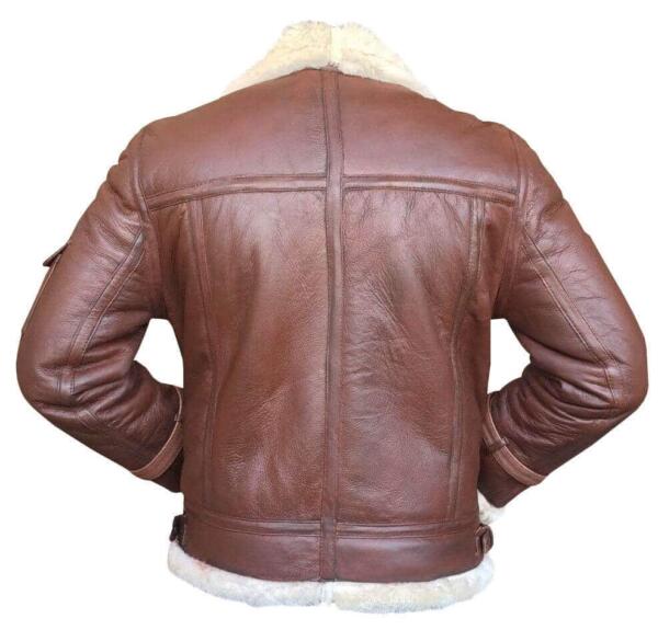 RAF Mens Leather Light Brown Bomber Jacket With Fur Collar