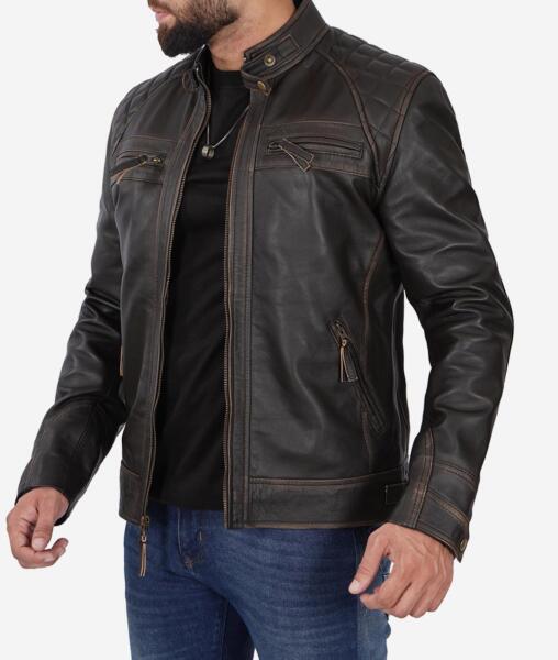 Claude Men's Distressed Brown Leather Biker Jacket