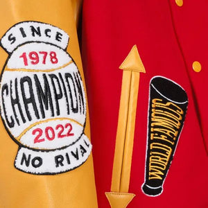 World Famous Red Wool & Yellow Leather Pelle Pelle Varsity Jacket