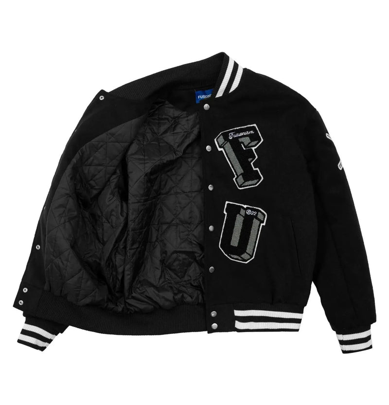 Famous Black Leather Fusionism 8 Ball Varsity Jacket