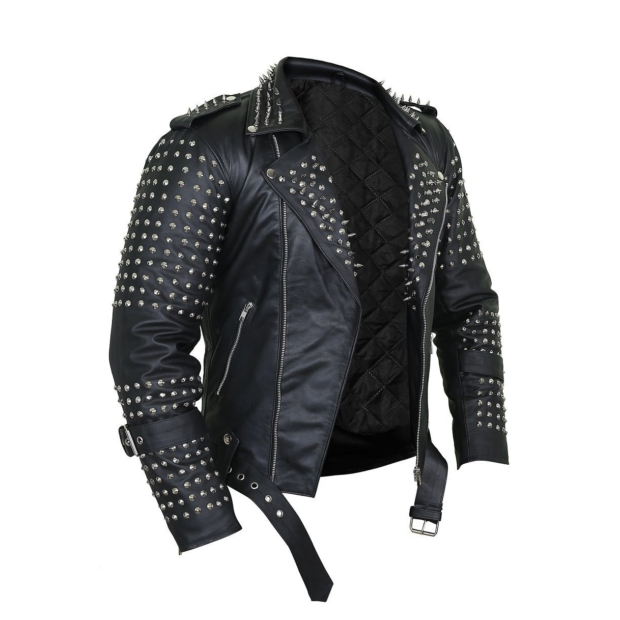 Jaxon Black Leather Jacket with Punk-Inspired Metal Details