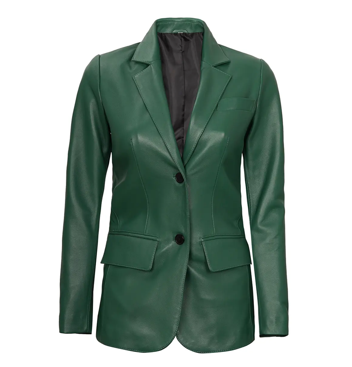 Charlotte Women’s Two Button Green Leather Blazer