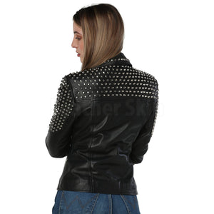 Sophia Black Asymmetrical Leather Studded Biker Jacket
