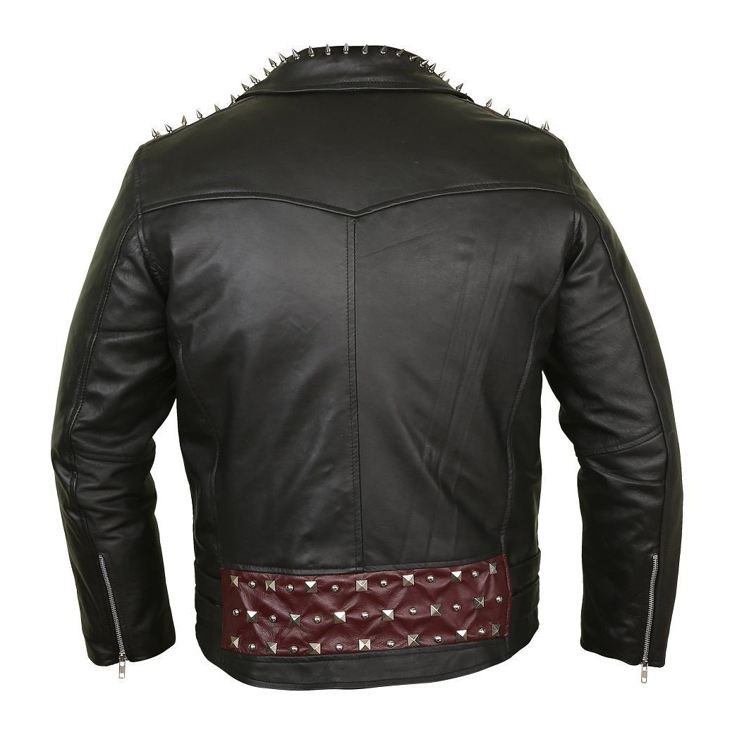 Pierce Punk Style Black Leather Jacket with Metal Accents