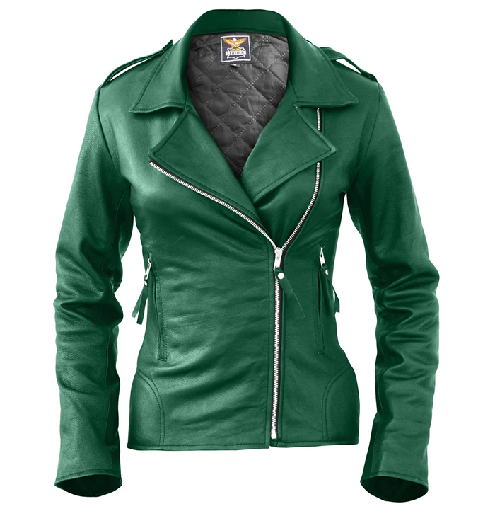 Emerald Women’s Green Leather Motorcycle Jacket