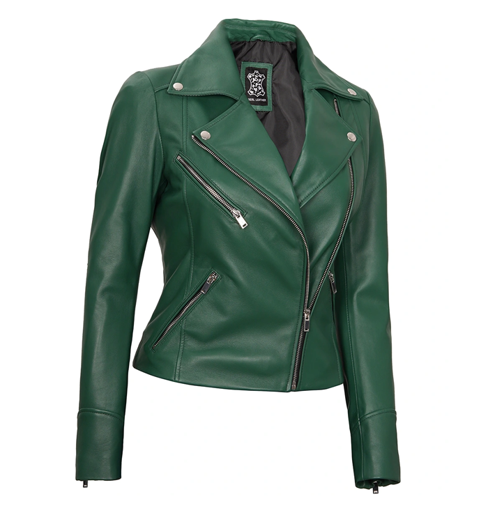 Emma Green Leather Moto Jacket Womens