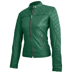 Evergreen Women’s Motorcycle Green Leather Jacket