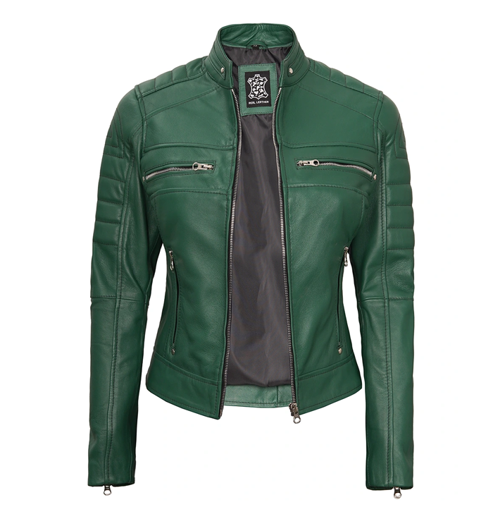 Grace Green Leather Motorcycle Jacket Womens