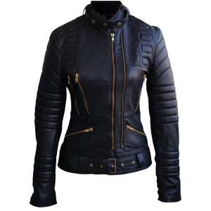 Zoe Black Leather Moto Jacket Women's