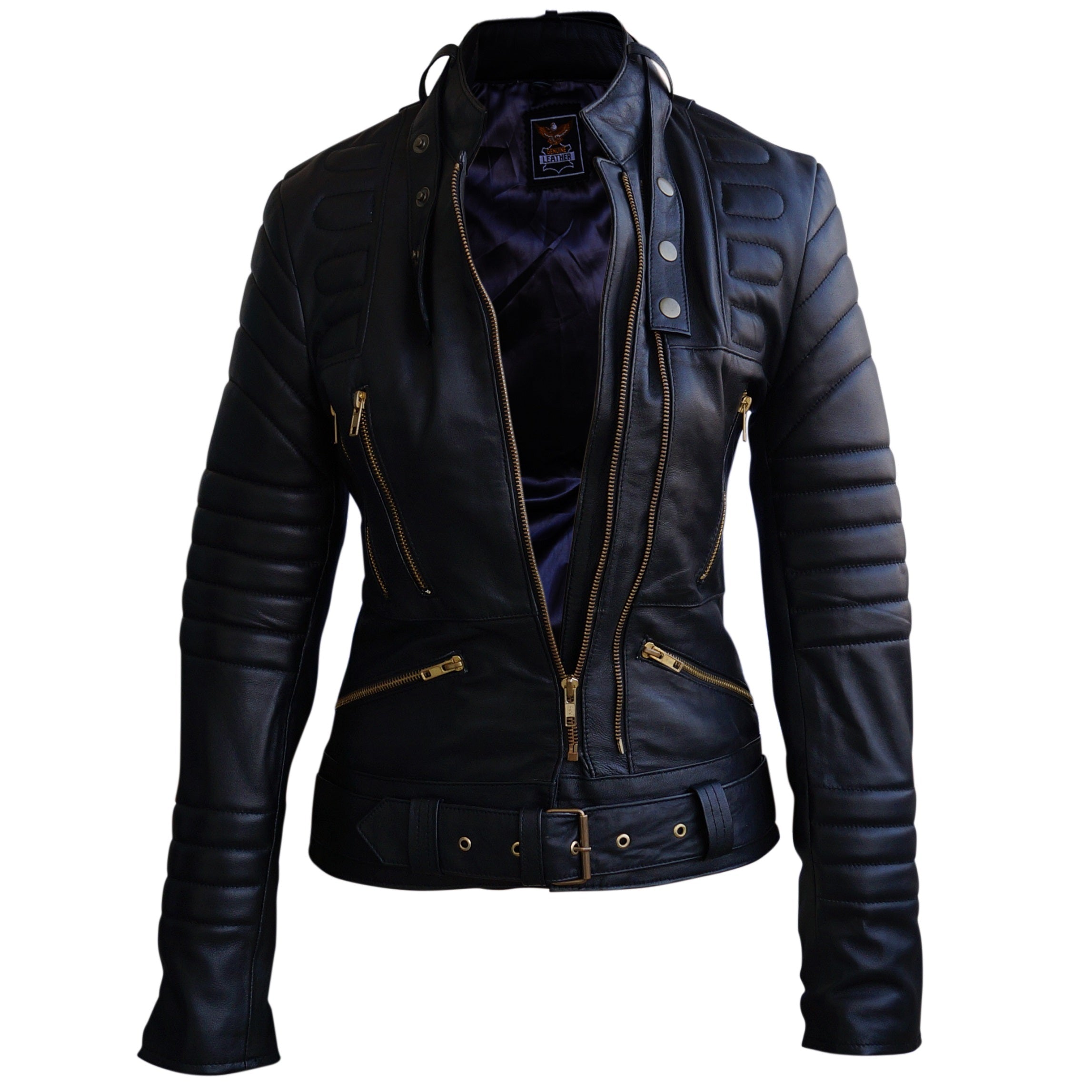 Zoe Black Leather Moto Jacket Women's