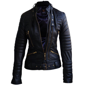 Zoe Black Leather Moto Jacket Women's