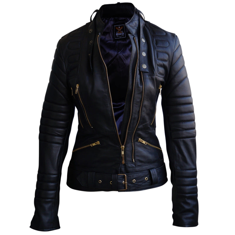 Zoe Black Leather Moto Jacket Women's