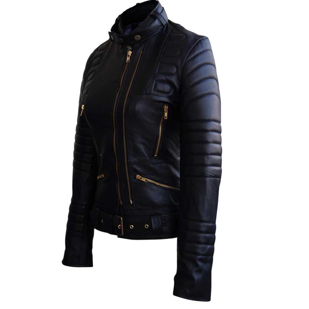 Zoe Black Leather Moto Jacket Women's