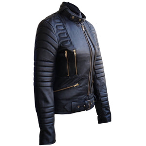 Zoe Black Leather Moto Jacket Women's