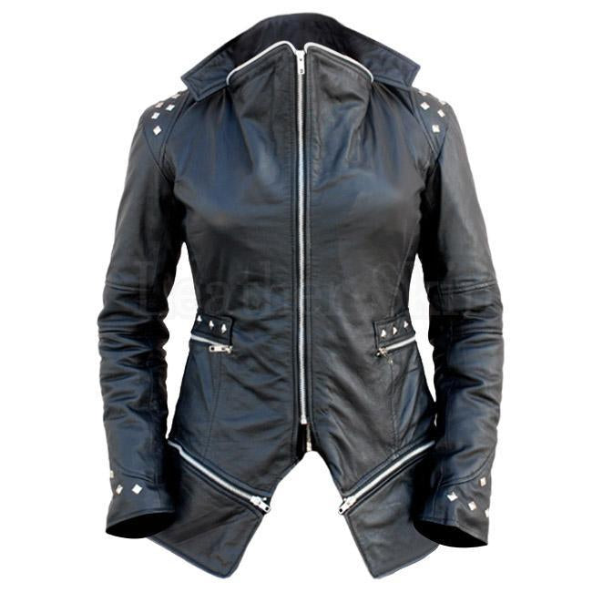 Celeste Women's Black Punk Leather Jacket with Spike Studs