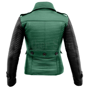 Clara Women's Classic Quilted Green and Black Leather Jacket