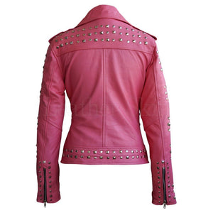 Giselle Women's Pink Real Leather Jacket with Studded Detailing