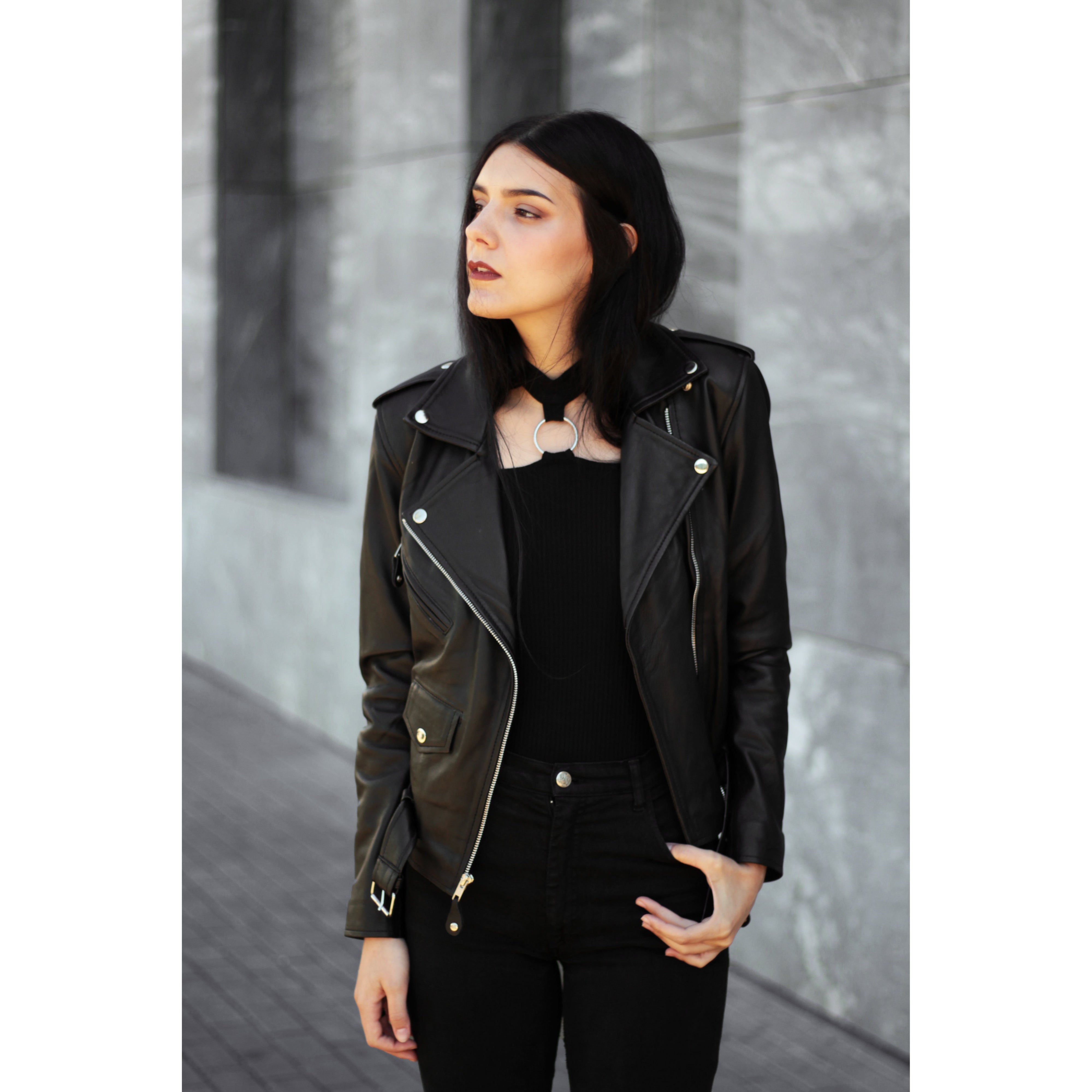 Penelope Black Leather Biker Jacket For Women