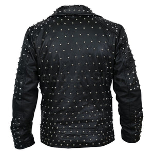 Blake Men's Black Leather Jacket with Cone Spikes and Round Studs