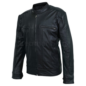 Maddox Men's Black Leather Jacket with White Fur Collar