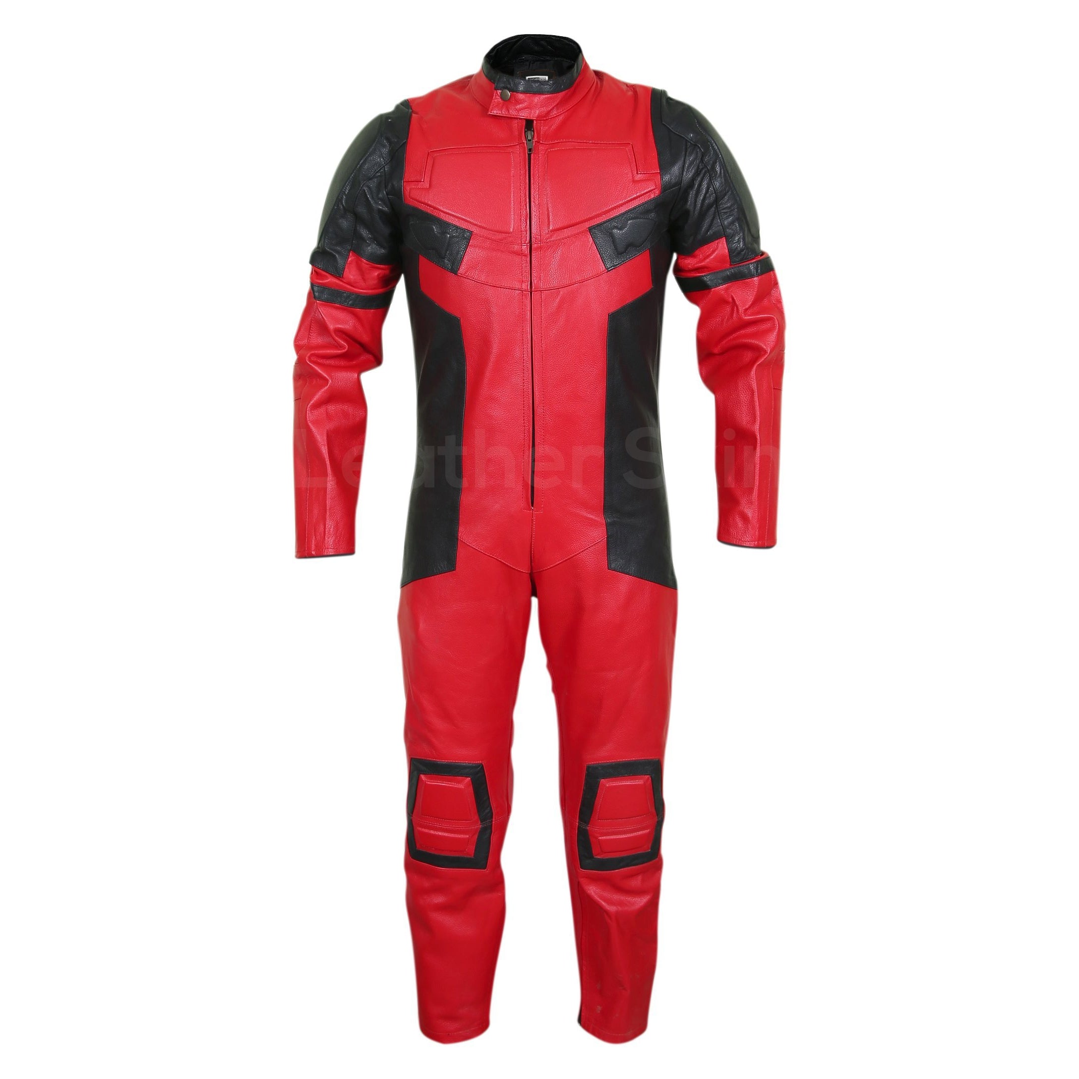 Grayson Men's Red and Black Motorcycle Padded Leather Suit