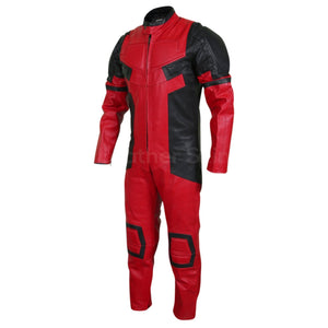 Grayson Men's Red and Black Motorcycle Padded Leather Suit