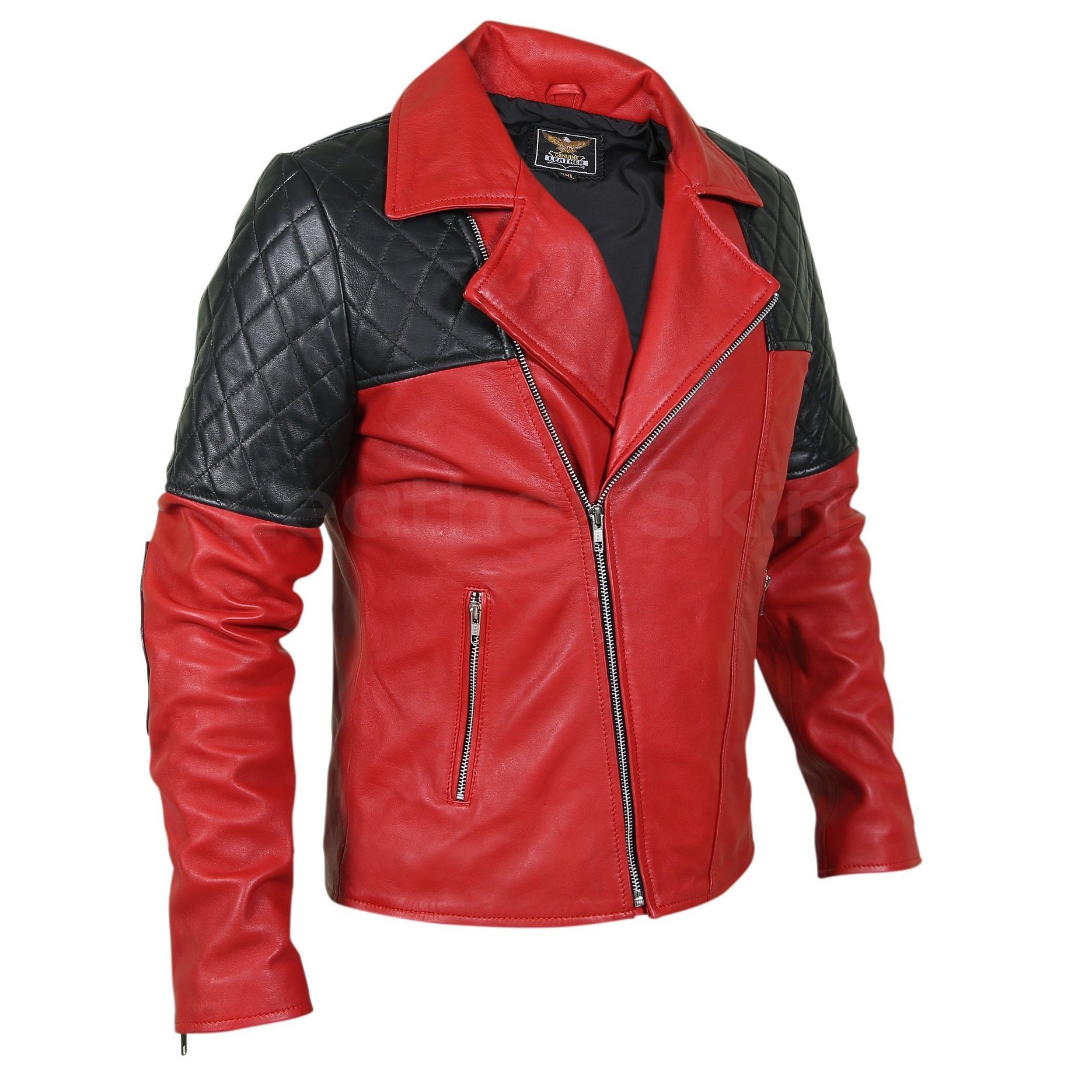 Dalton Men's Red Leather Jacket with Quilted Black Shoulders