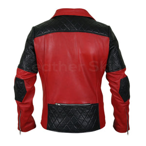 Dalton Men's Red Leather Jacket with Quilted Black Shoulders