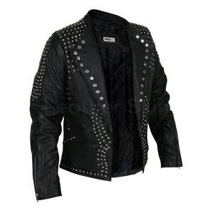 Broderick Men's Black Leather Jacket with Silver Cone Spikes