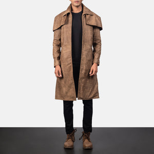 Silas Men's Brown Leather Military Duster