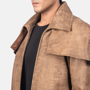 Silas Men's Brown Leather Military Duster