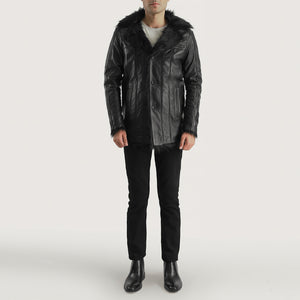 Lysander Men's Aged Black Leather Fur-Accented Jacket