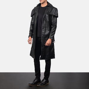 Lennox Men's Black Leather Long Duster