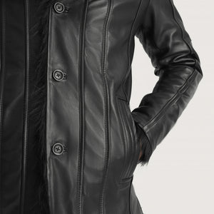 Lysander Men's Aged Black Leather Fur-Accented Jacket