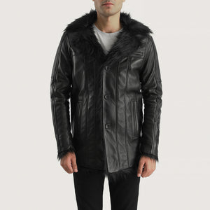 Lysander Men's Aged Black Leather Fur-Accented Jacket