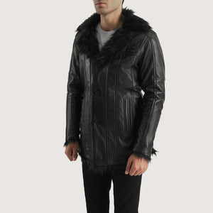 Lysander Men's Aged Black Leather Fur-Accented Jacket