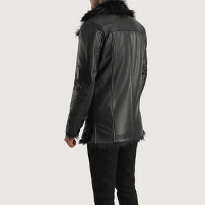 Lysander Men's Aged Black Leather Fur-Accented Jacket