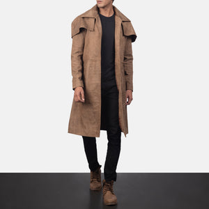 Silas Men's Brown Leather Military Duster