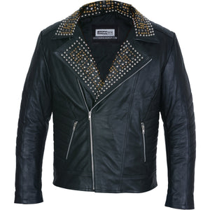 Fletcher Men's Black Leather Jacket with Asymmetrical Design and Spiked Studs