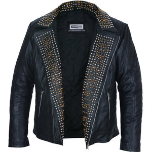 Fletcher Men's Black Leather Jacket with Asymmetrical Design and Spiked Studs