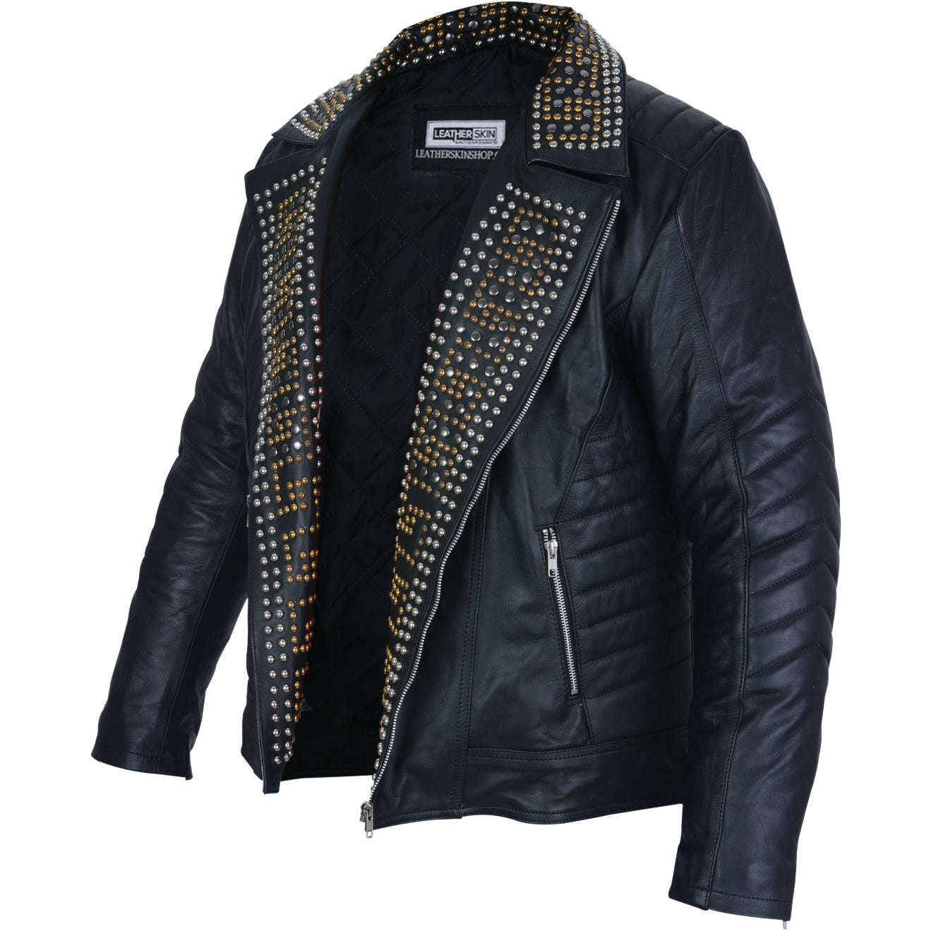 Fletcher Men's Black Leather Jacket with Asymmetrical Design and Spiked Studs